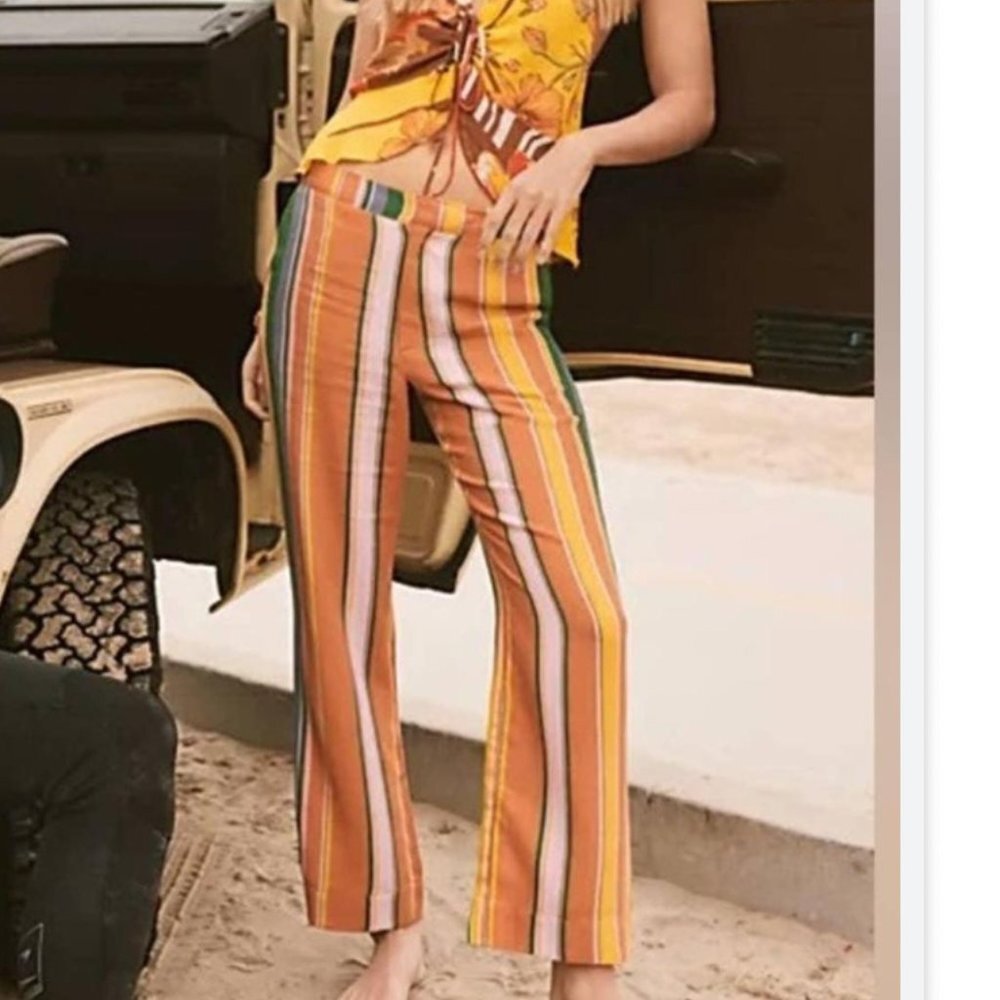 Free People La Paz Striped Slim Flare Pants Boho Festival - Picture 5 of 10